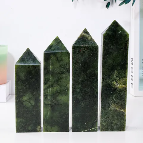 Natural Xiuyan Jade Crystal Point Pillar Home Office Desk Ornament Polished Raw Stone Energy Healing Quartz Crystal Tower Decoration
