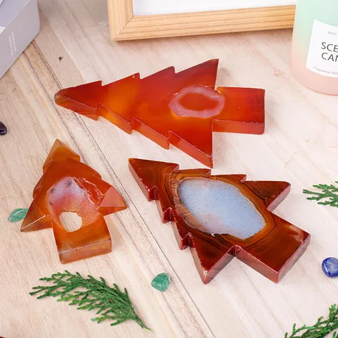 Natural Red Agate Geode Christmas Tree Ornament Crystal Raw Stone Polished Mineral Specimen For Christmas Home Decor
