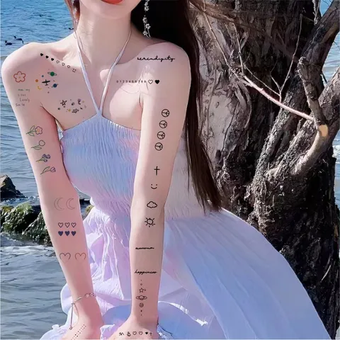 Wassertransfer Tattoo Aufkleber Frisch Cartoon Süße Buchstaben Temporäre Körperkunst Wasserdichte Falsche Tattoos Für Frauen Kinder