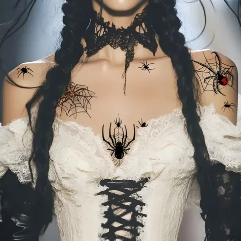 Halloween Temporary Tattoo Stickers Dark Spider Skull Gothic Waterproof Body Art Fake Tattoos For Festival Party Decor