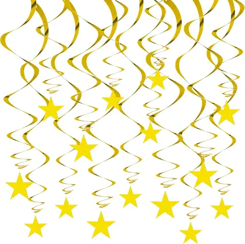 Gold Five-Pointed Star Spiral Hanging Ornaments Foil Swirl Streamers For Kids Birthday Wedding Party Ceiling Decor