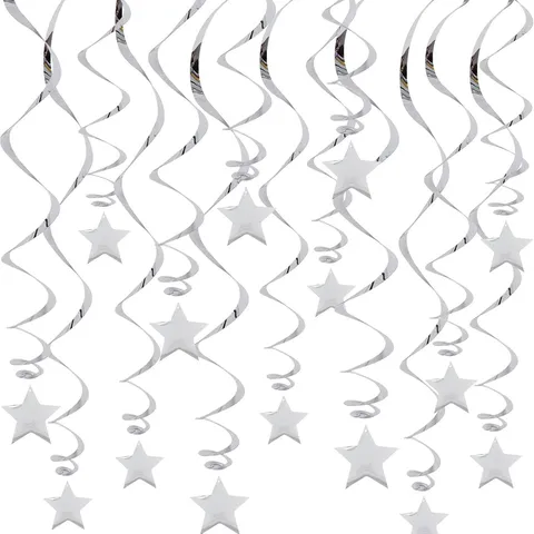 Decoraciones Colgantes en Espiral de Estrella Plateada Metálico PVC Papel Guirnaldas Espirales de Techo Para Fiesta de Cumpleaños Boda