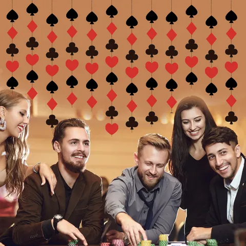 Casino Theme Party Poker Card Garland Banner Spades Hearts Diamonds Clubs Hanging Decorations For Adult Birthday Party