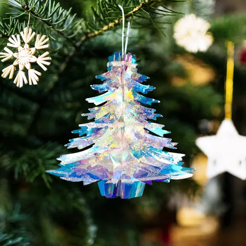 Iridescent Rainbow Film Christmas Tree Hanging Ornament Colorful Bell Party Decoration Mini Xmas Tree Pendant