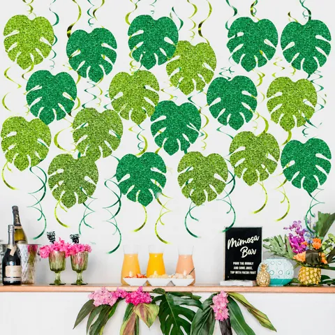 Decoraciones de Remolinos Colgantes de Hoja de Palma Tropical Hawaiana Brillo Serpentinas de Techo para Fiesta de Cumpleaños