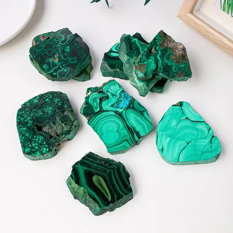 Fette di Malachite Verde Naturale Campione Minerale Lucidato Cristalli Curativi Pietre Geologia Insegnamento Scrivania Decorazione Casa