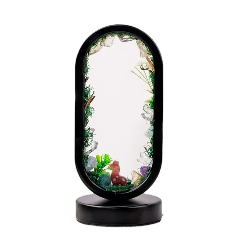 Natürlicher Kristallstein Oval Alpaka Wald Atmosphärenlampe USB 3-Farben LED Nachtlicht Handgefertigtes Dekoratives Schreibtisch Ornament Weihnachtsgeschenk