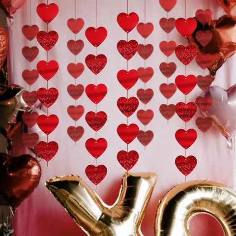 Valentine Day Heart Garland Hanging String Decoration Wedding Party Love Red Paper Streamers Room Decor Backdrop Supplies