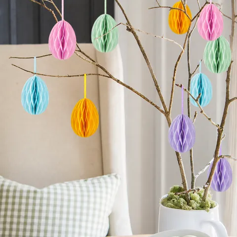 Ornement Suspendu en Boule en Nid d'Abeille en Œuf de Pâques Papier Épais Décor d'Œuf 3D pour Fête