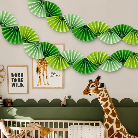 Guirlande de Fanions Éventail Origami Verte Serpentins Pliants en Papier pour Fête de Printemps Été Mariage Déco Hawaïenne