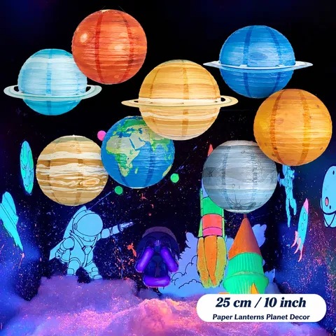Solar System Planet Paper Lanterns Set Hanging Starry Sky Decor For Kids Birthday Party Home Room Decoration