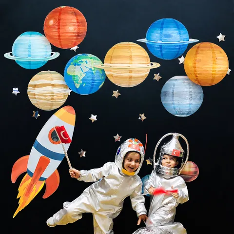 Solar System Planet Paper Lanterns Set Hanging Starry Sky Decor For Kids Birthday Party Home Room Decoration