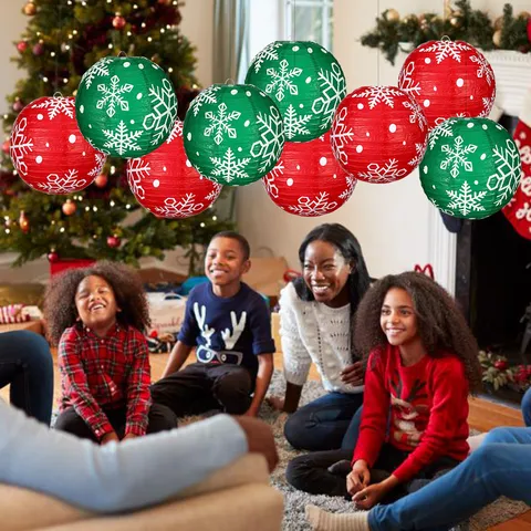 Christmas Snowflake Paper Lantern Hanging Decoration For Xmas Party Home Decor Round Paper Lanterns