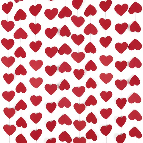 Valentine Heart Paper Garland Hanging Streamers Red Heart Banner For Wedding Birthday Party Home Room Decor