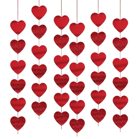 Valentine Day Heart Garland Hanging String Decoration Wedding Party Love Red Paper Streamers Room Decor Backdrop Supplies