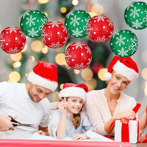 Christmas Snowflake Paper Lantern Hanging Decoration For Xmas Party Home Decor Round Paper Lanterns