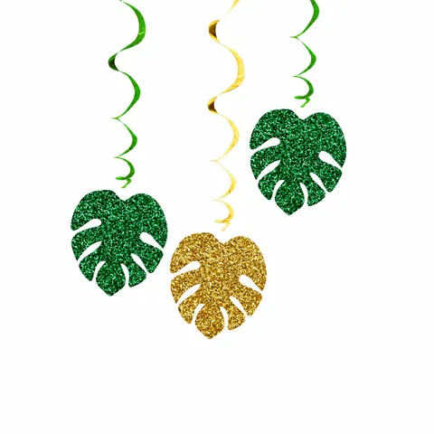 Hawaiian Party Hanging Swirl Decorations Monstera Leaf Foil Ceiling Swirls Tropical Summer Beach Party Decor Supplies