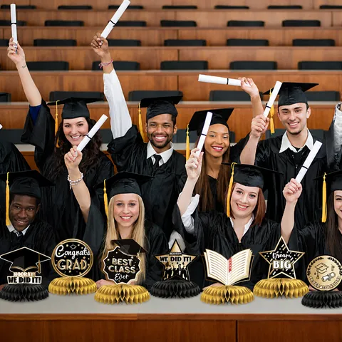 Decorazioni per Centrotavola a Nido d'Ape in Carta per la Stagione delle Lauree Nero Oro Toppers per Tavolo Forniture per Feste