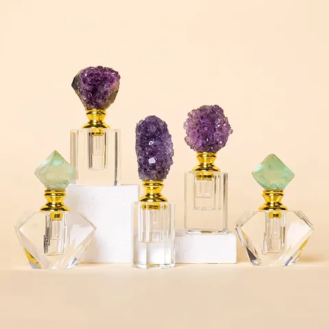Bottiglia per Olio Essenziale a Grappolo di Ametista Naturale Atomizzatore di Profumo in Cristallo Fatto a Mano Bottiglia Ricaricabile