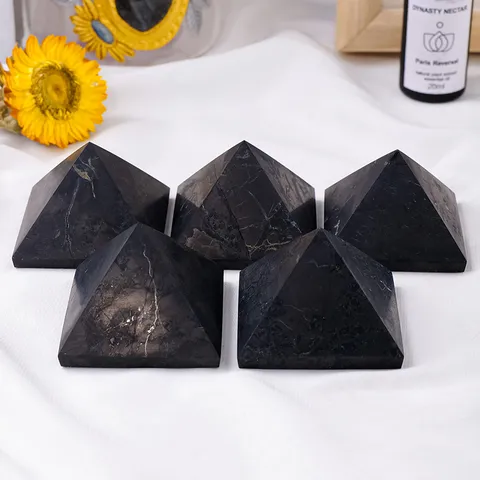 Natural Russian Shungite Crystal Pyramid Polished Stone Ornament For Home Decor Energy Cleansing Healing Meditation Crystal Pyramid Gift