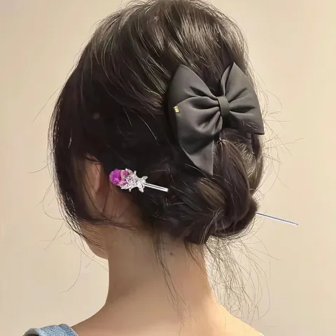 Natural Crystal Rose Carved Hair Stick For Women Ancient Style Fluorite Stone Hairpin Alloy Metal Headwear Jewelry Accessory