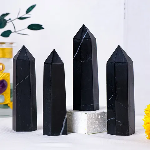 Natuurlijk Shungiet Kristal Pilaar Gepolijst Russisch Zeshoekig Prisma Energiesteen Punt Huisdecoratie Healing Wicca Decoratie