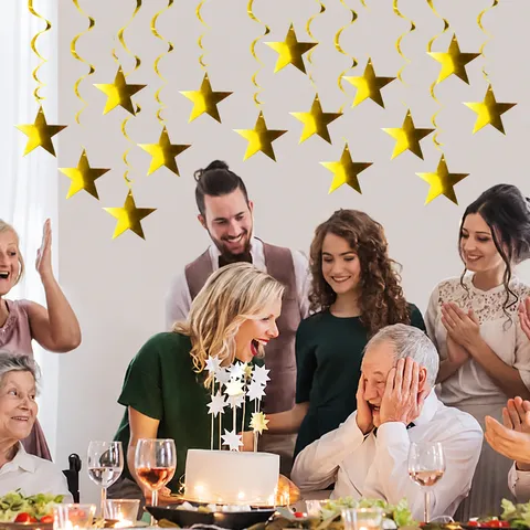 Gold Five-Pointed Star Spiral Hanging Ornaments Foil Swirl Streamers For Kids Birthday Wedding Party Ceiling Decor