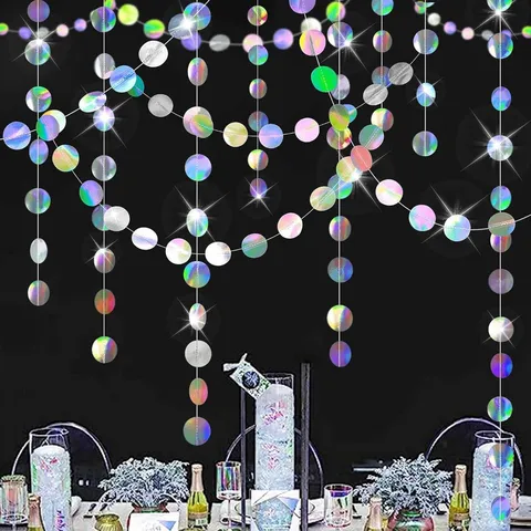 Laser Circular Paper Strip Garland Holographic Streamers Hanging Banner For Baby Shower Wedding Party Birthday Disco Decor