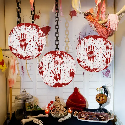 Halloween Paper Lanterns Red Handprint Raven Skull Hanging Lantern Decorations American Style Party Supplies