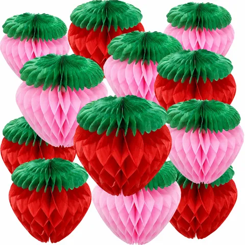 Strawberry Paper Honeycomb Ball Hanging Ornament Fruit Theme Kids Birthday Party Decoration