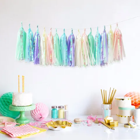 Colorful Paper Tassel Garland Rainbow Film Hanging Banner Streamers For Wedding Party Room Decor