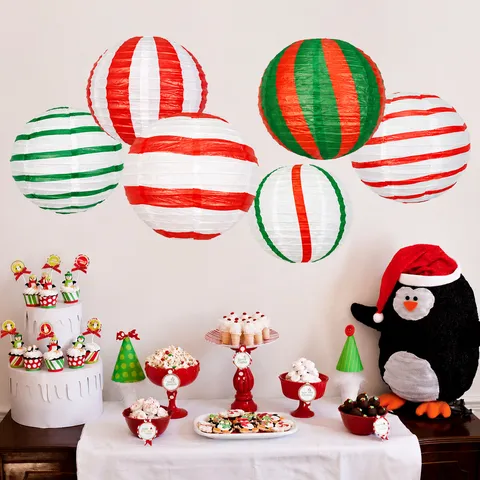 Christmas Candy Paper Lanterns Hanging Decorations Party Decor Colorful Striped Paper Ball Lanterns For Kids Birthday