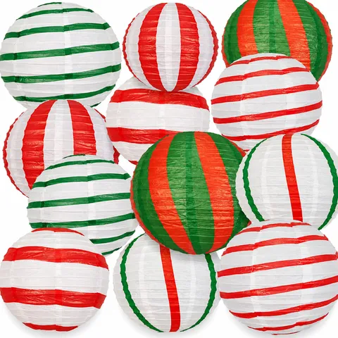 Christmas Candy Paper Lanterns Hanging Decorations Party Decor Colorful Striped Paper Ball Lanterns For Kids Birthday