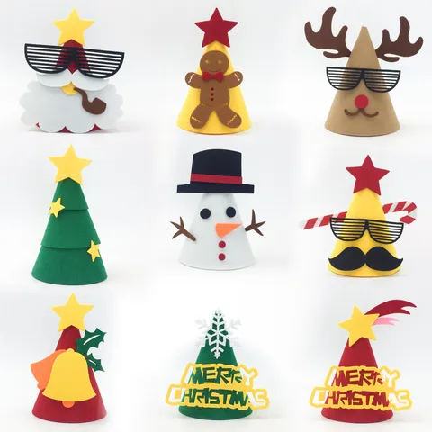 Kids Mini Christmas Hat Felt Christmas Tree Snowman Reindeer Santa Party Decorative Hats DIY Performance Props