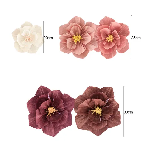 3D Crepe Paper Flower Set With Metallic Butterfly Leaves Background Wall Decor For Birthday Party Wedding Home Decoration