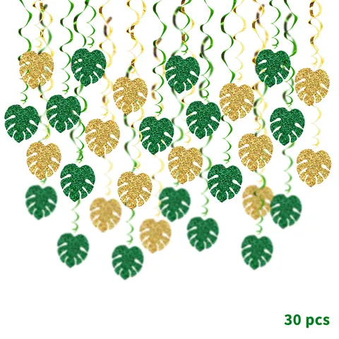 Hawaiian Party Hanging Swirl Decorations Monstera Leaf Foil Ceiling Swirls Tropical Summer Beach Party Decor Supplies