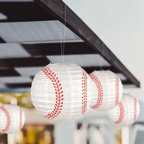 Baseball Paper Lanterns Sports Theme Party Hanging Decorations Round White Paper Lantern For Kids Birthday Celebration
