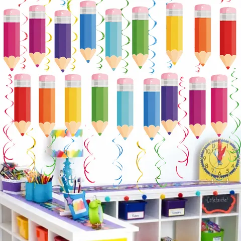 Decoraciones Colgantes de Espiral de Lápiz de Regreso a Clases Decoración de Aula Serpentinas de Techo Para Suministros de Fiesta de Cumpleaños