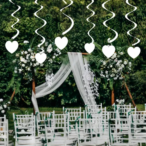 Blanco Plástico Papel Corazón Espiral Colgante Decoraciones Para Cumpleaños Boda Fiesta Forma Corazón Serpentinas Techo