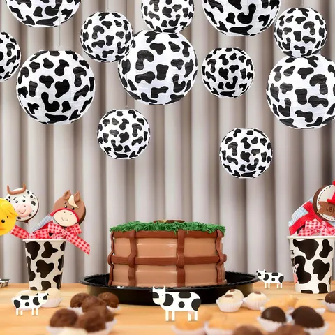 Cow Print Paper Lanterns Western Cowboy Farm Theme Hanging Decorations For Kids Birthday Party Home Decor