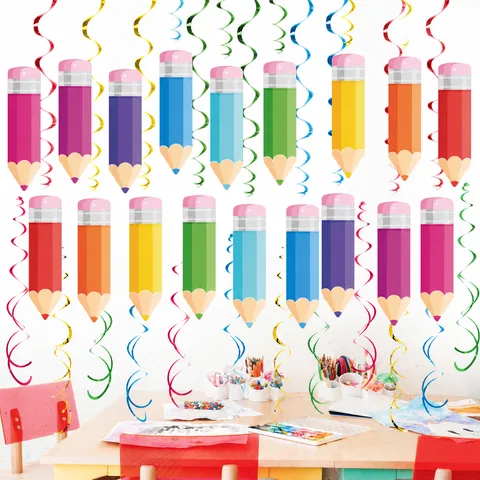 Decoraciones Colgantes de Espiral de Lápiz de Regreso a Clases Decoración de Aula Serpentinas de Techo Para Suministros de Fiesta de Cumpleaños
