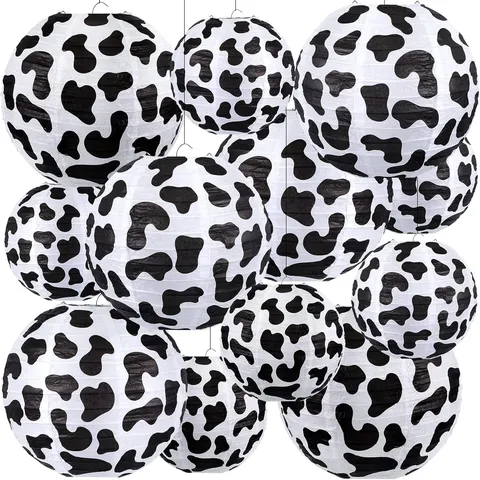 Cow Print Paper Lanterns Western Cowboy Farm Theme Hanging Decorations For Kids Birthday Party Home Decor