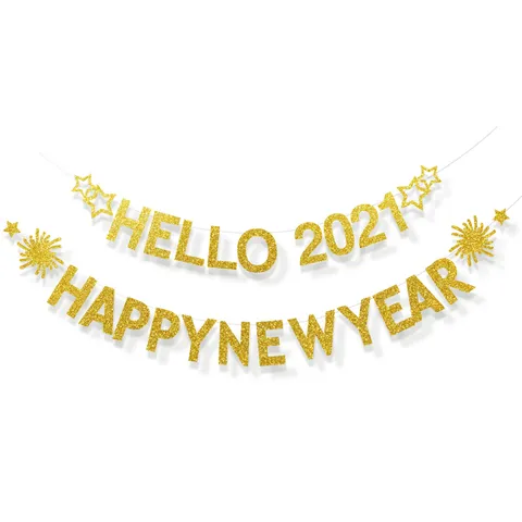 Gold Glitter Letter Bunting Banner Happy Birthday Merry Christmas New Year Wedding Party Hanging Decoration Supplies