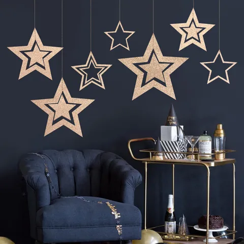 Hollow Star Hanging Decorations Glitter Paper Star Garland Ornaments For Party Christmas New Year Indoor Home Decor