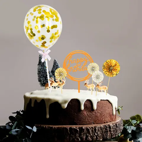 Baking Birthday Cake Decoration Paper Flower Fan Balloon Insert Card Set Party Celebration Cake Topper Supplies