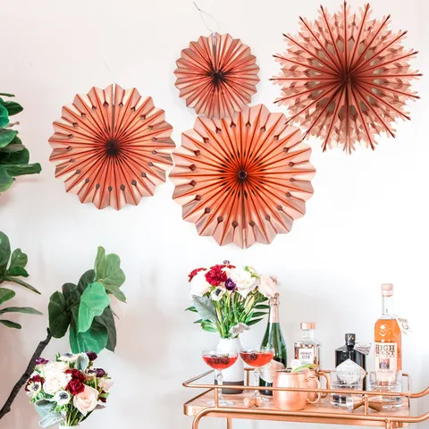Ornement Suspendu Éventail de Fleurs en Papier Pliant Creux 3D Éventail Origami en Film Aluminisé pour Fête Mariage Décoration de Noël