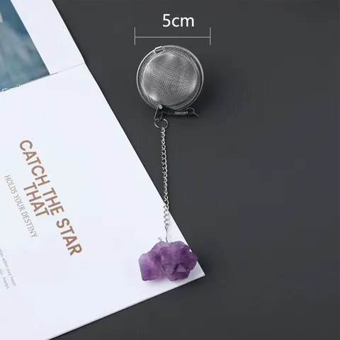 Natürlicher Amethyst Kristall 304 Edelstahl Teesieb Netzfilter Kugel Mit Kette Für Die Küche Zu Hause