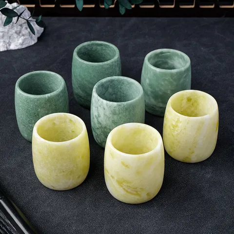 Modern Minimalist Crystal Lantian Jade Teacup Straight Cylinder Raw Stone Polishing Small Wine Glass For Home Kung Fu Tea Use