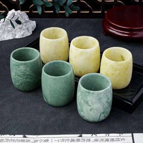 Modern Minimalist Crystal Lantian Jade Teacup Straight Cylinder Raw Stone Polishing Small Wine Glass For Home Kung Fu Tea Use