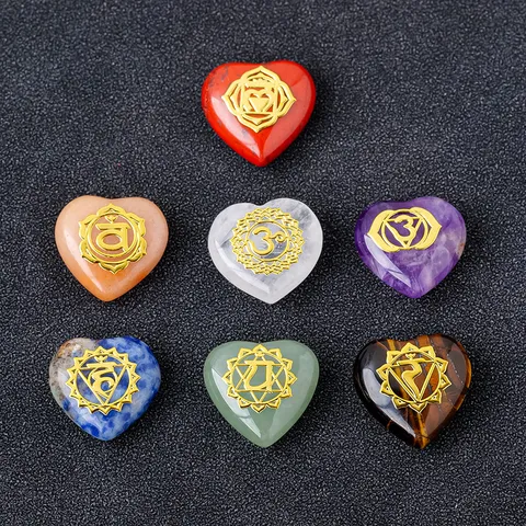 Natural Crystal Heart Chakra Symbols Collection Healing Stones For Yoga Meditation Energy Balanced Polished Heart Shape Gemstones Home Decor Gift